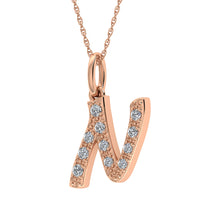 Load image into Gallery viewer, Diamond 1/8 Ct.Tw. Letter N Pendant in 10K Rose Gold