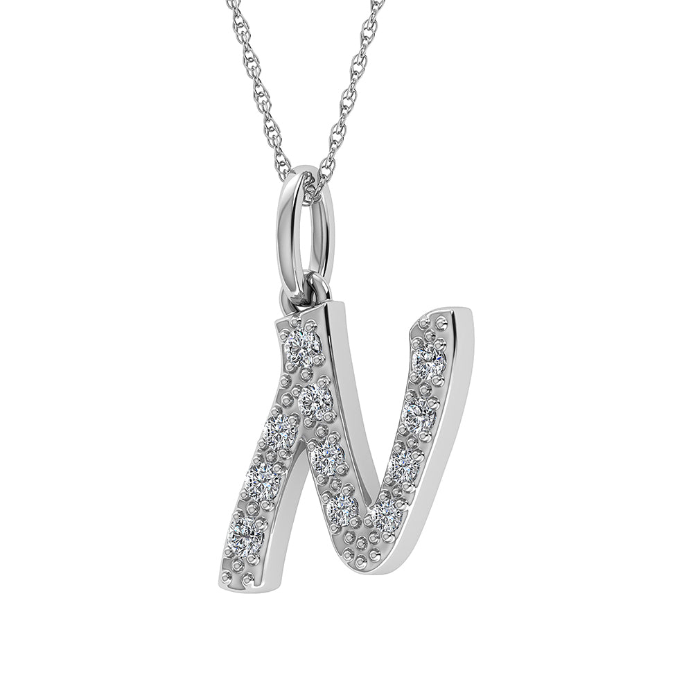 Diamond 1/8 Ct.Tw. Letter N Pendant in 10K White Gold