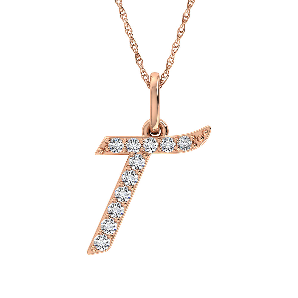 Diamond 1/8 Ct.Tw. Letter T Pendant in 10K Rose Gold