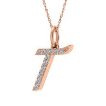 Load image into Gallery viewer, Diamond 1/8 Ct.Tw. Letter T Pendant in 10K Rose Gold