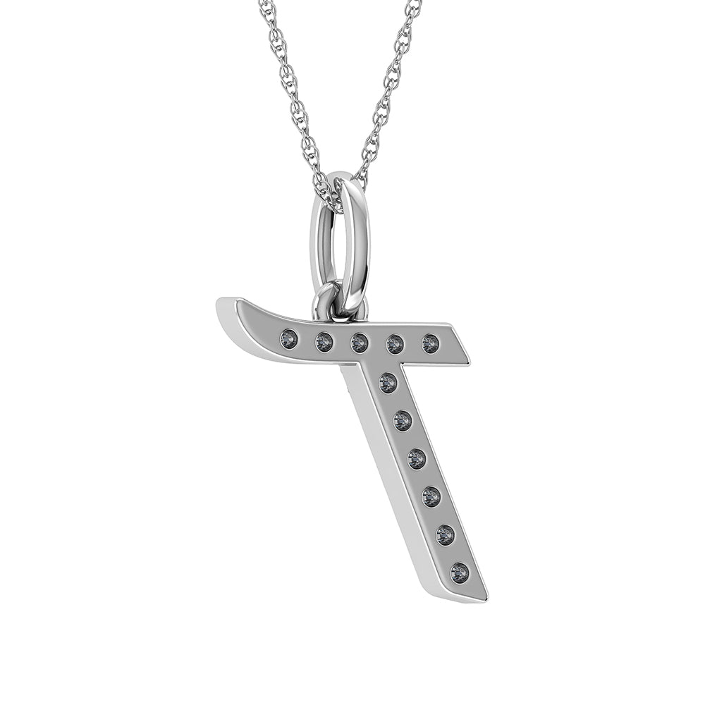 Diamond 1/8 Ct.Tw. Letter T Pendant in 10K White Gold