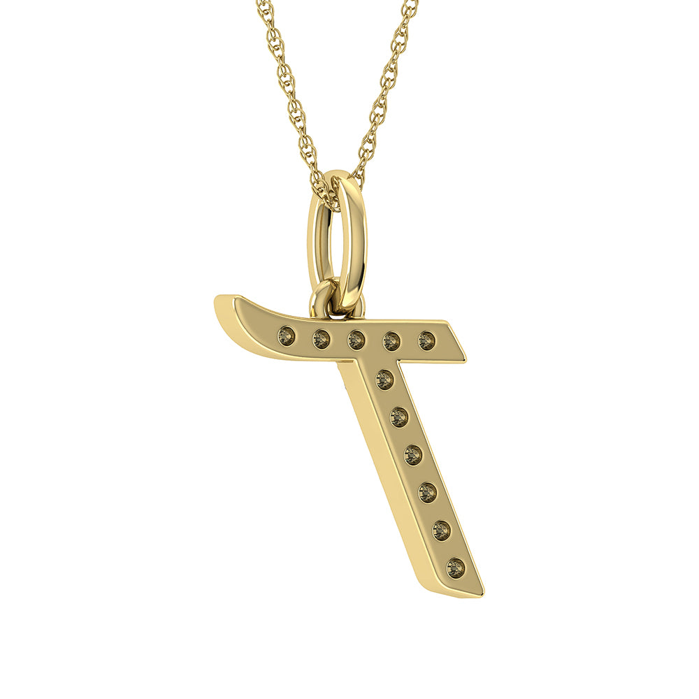 Diamond 1/8 Ct.Tw. Letter T Pendant in 10K Yellow Gold