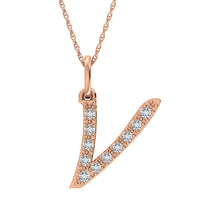 Load image into Gallery viewer, Diamond 1/8 Ct.Tw. Letter V Pendant in 10K Rose Gold