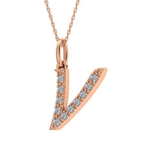 Load image into Gallery viewer, Diamond 1/8 Ct.Tw. Letter V Pendant in 10K Rose Gold