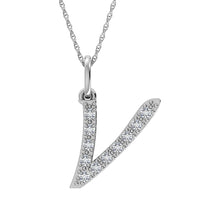 Cargar imagen en el visor de la galería, Diamond 1/8 Ct.Tw. Letter V Pendant in 10K White Gold