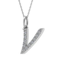 Load image into Gallery viewer, Diamond 1/8 Ct.Tw. Letter V Pendant in 10K White Gold