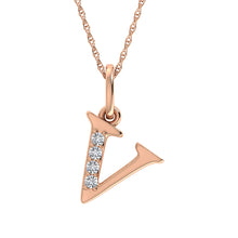 Load image into Gallery viewer, Diamond 1/20 Ct.Tw. Letter V Pendant in 10K Rose Gold