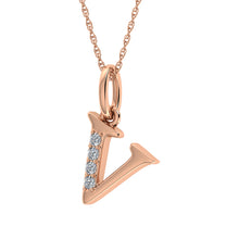 Load image into Gallery viewer, Diamond 1/20 Ct.Tw. Letter V Pendant in 10K Rose Gold