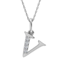 Load image into Gallery viewer, Diamond 1/20 Ct.Tw. Letter V Pendant in 10K White Gold