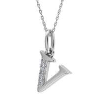 Load image into Gallery viewer, Diamond 1/20 Ct.Tw. Letter V Pendant in 10K White Gold