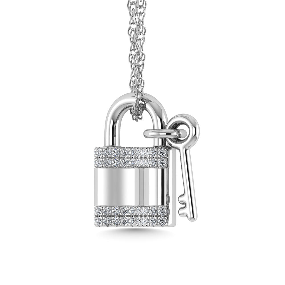 Diamond 1/20 Ct.Tw. Lock and Key Pendant in 925 Silver