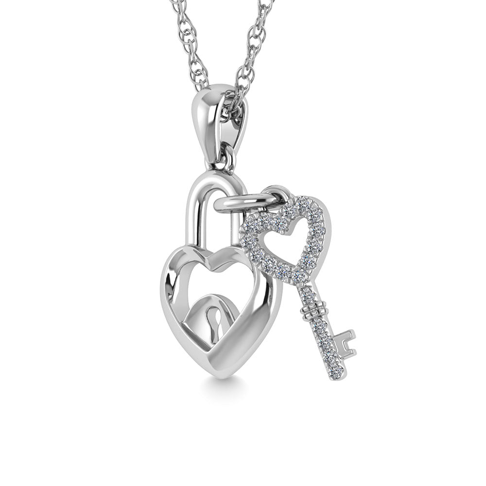 Diamond 1/20 Ct.Tw. Lock Pendant in 925 Silver