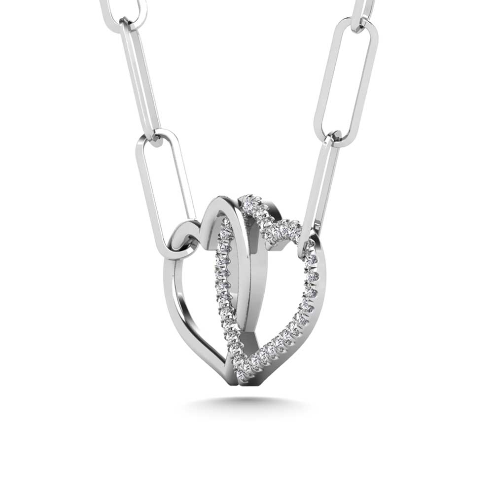 Diamond 1/20 Ct.Tw. Double Heart Pendant in 925 Silver