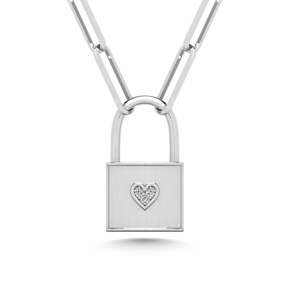 Diamond 1/50 Ct.Tw. Lock Pendant in 925 Silver