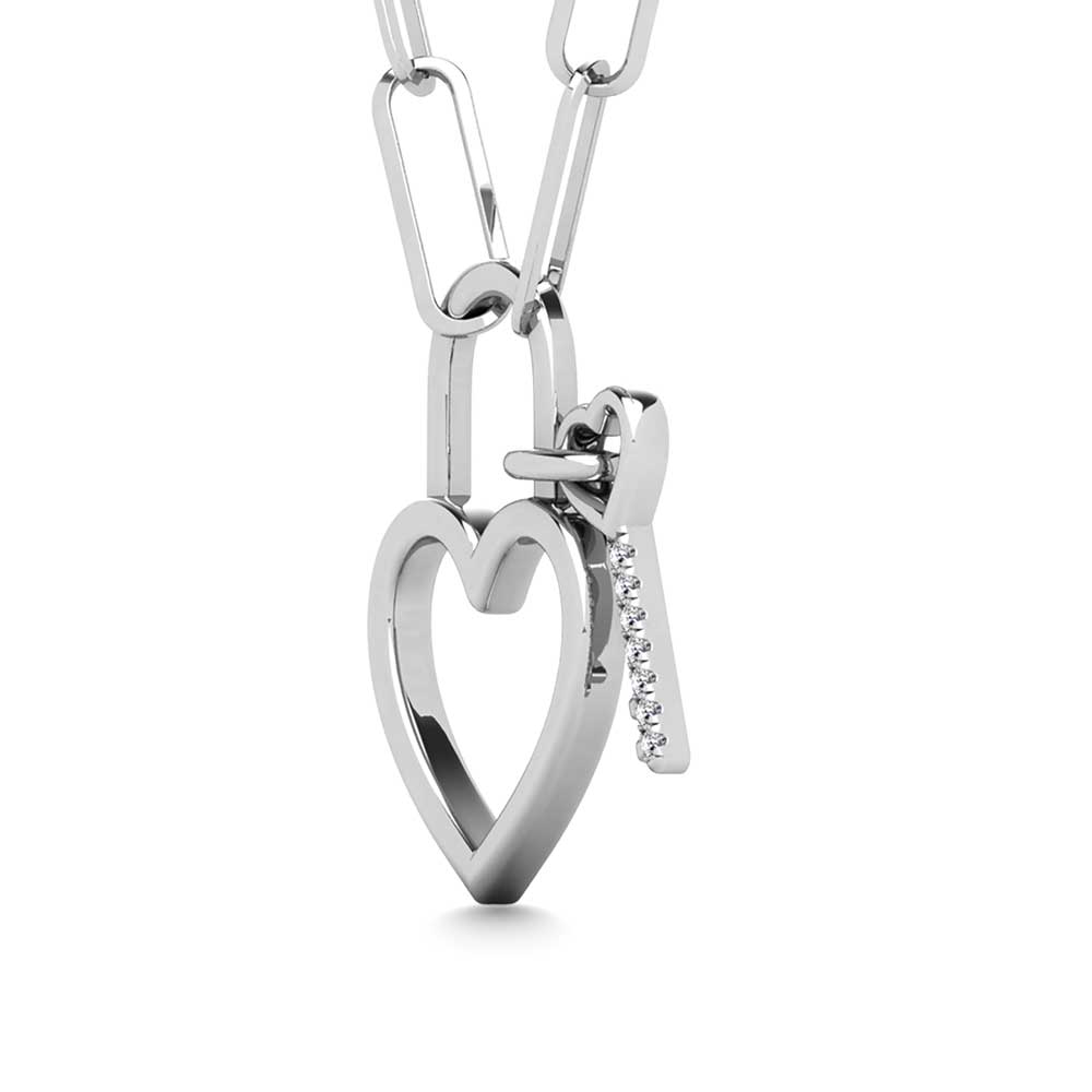 Diamond 1/20 Ct.Tw. Lock and Key Pendant in 925 Silver