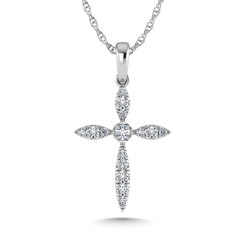 14K White Gold Diamond 1/8 Ct.Tw. Cross Pendant