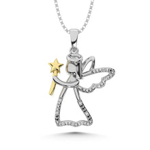 Cargar imagen en el visor de la galería, Diamond Accent Fairy Pendant in Sterling Silver and 10K Yellow Gold