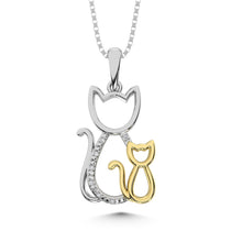 Cargar imagen en el visor de la galería, Diamond Accent Cat and Kitten Pendant in Sterling Silver and 10K Yellow Gold