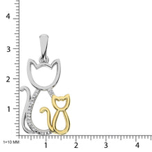 Cargar imagen en el visor de la galería, Diamond Accent Cat and Kitten Pendant in Sterling Silver and 10K Yellow Gold