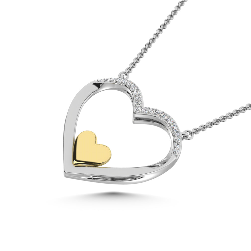 Diamond Accent Heart Pendant in Sterling Silver and 10K Yellow Gold