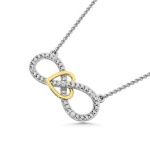 Load image into Gallery viewer, Diamond Accent Infinity and Heart Pendant in Sterling Silver and 10K Yellow Gold