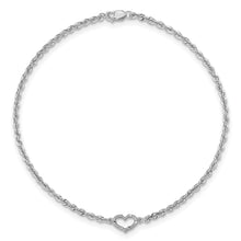 Cargar imagen en el visor de la galería, 14k White Gold Diamond-cut Rope with Heart 10in Anklet