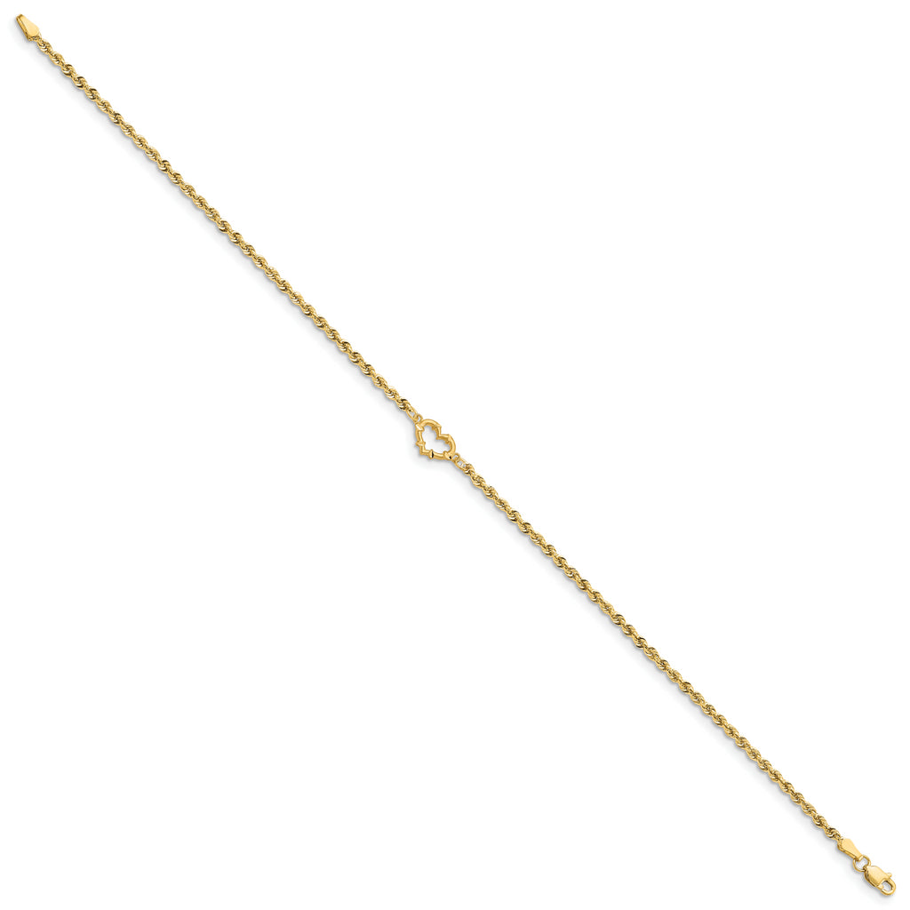 14k Diamond-cut Open Heart Rope Anklet