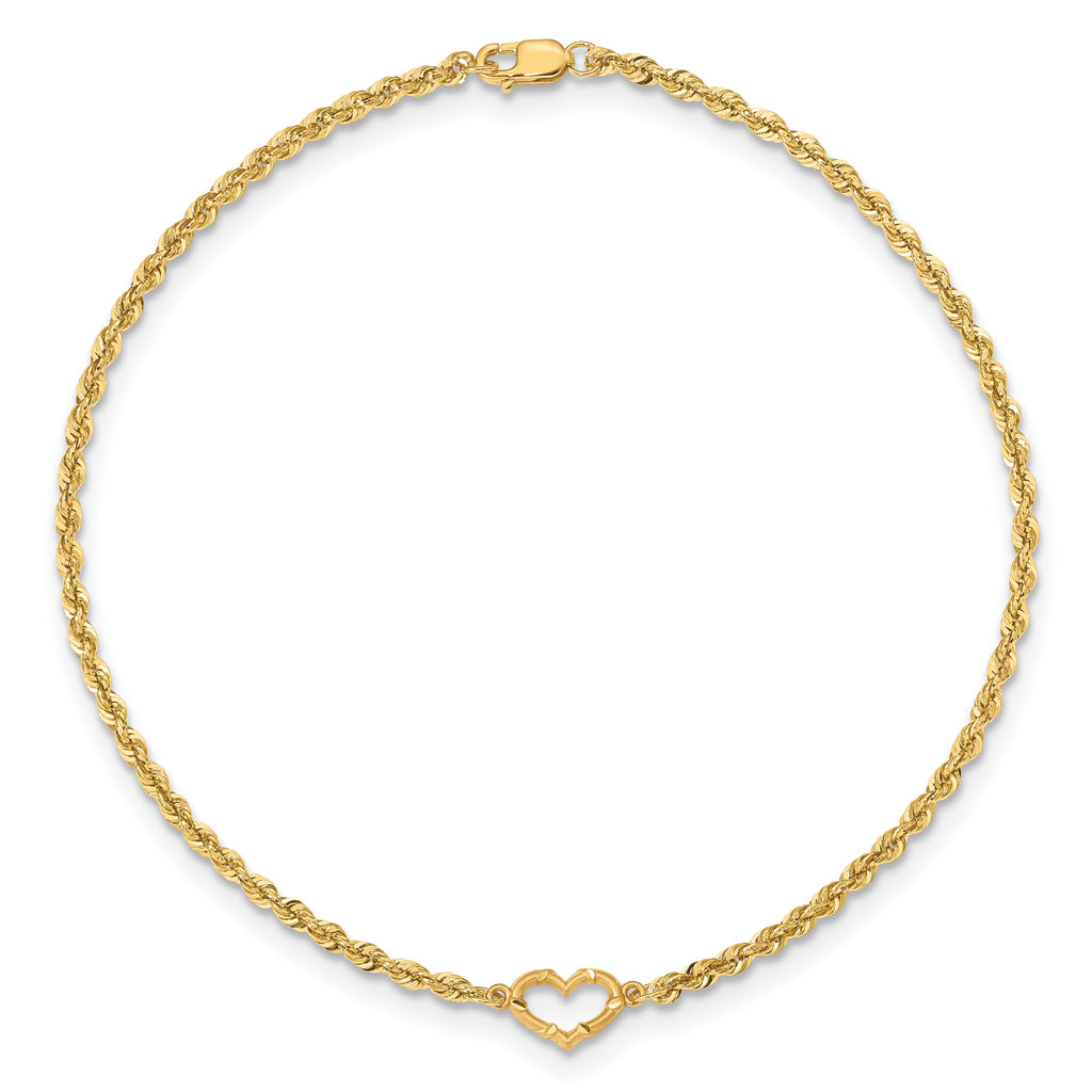 14k Diamond-cut Open Heart Rope Anklet