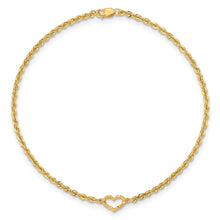 Cargar imagen en el visor de la galería, 14k Diamond-cut Open Heart Rope Anklet