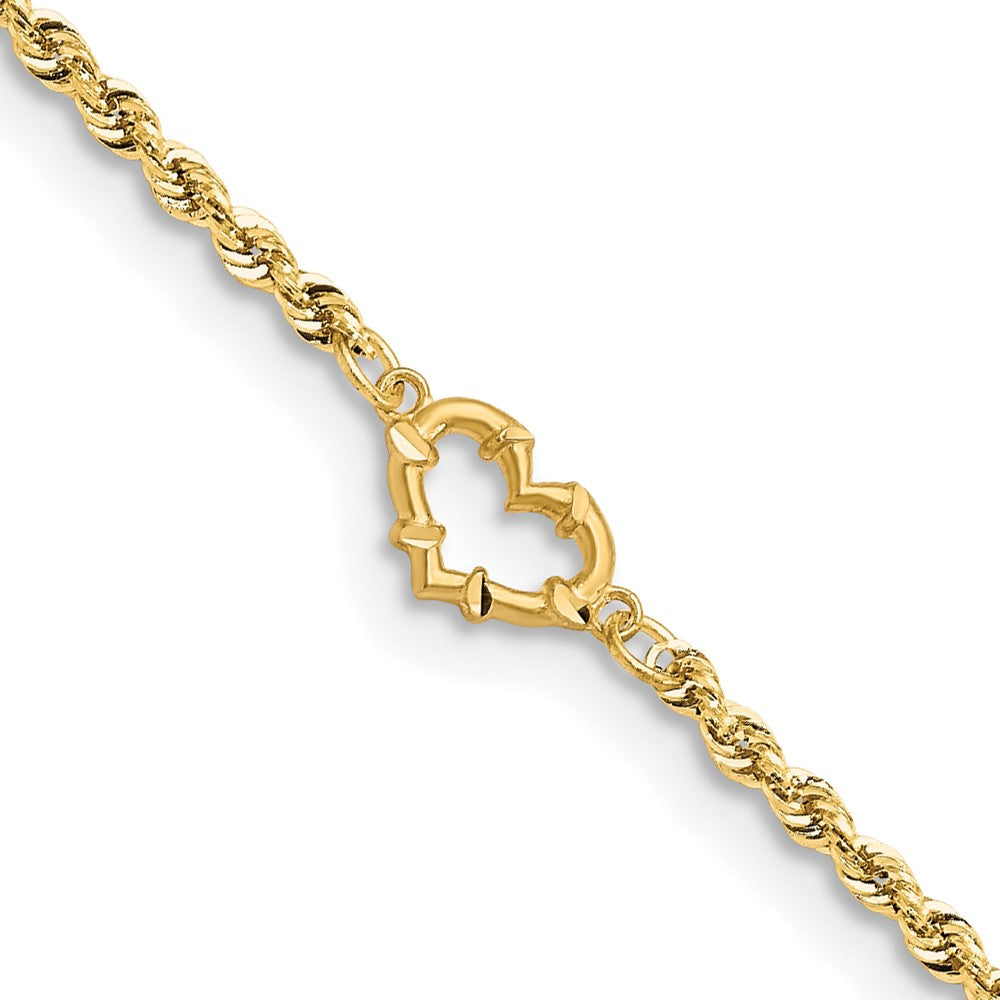 14k Diamond-cut Open Heart Rope Anklet