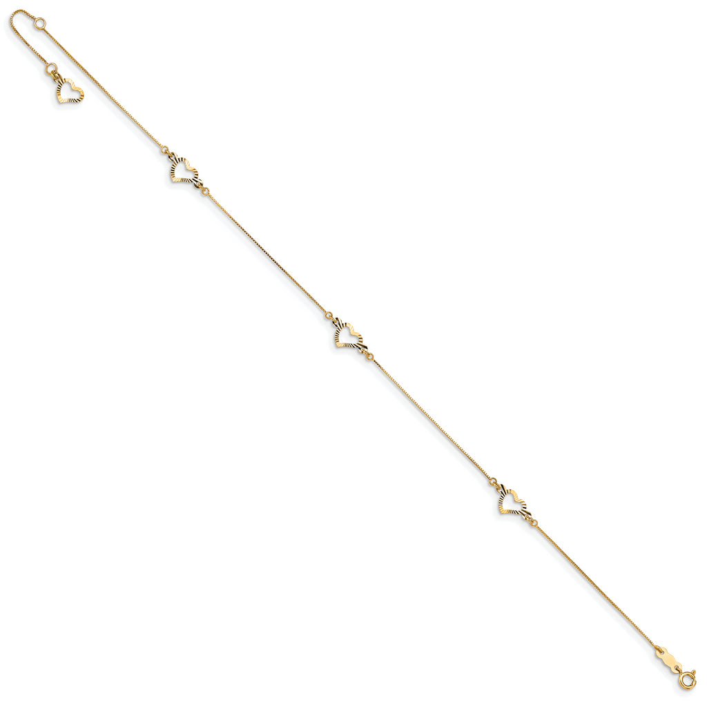 14k Adjustable Heart 9in Plus 1in ext Anklet