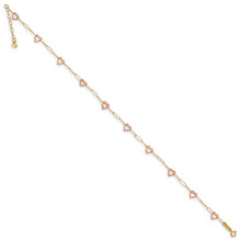 Cargar imagen en el visor de la galería, 14k Two-tone Adjustable Heart 9in Plus 1in extension Anklet