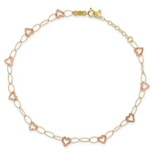 Cargar imagen en el visor de la galería, 14k Two-tone Adjustable Heart 9in Plus 1in extension Anklet