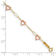 Cargar imagen en el visor de la galería, 14k Two-tone Adjustable Heart 9in Plus 1in extension Anklet