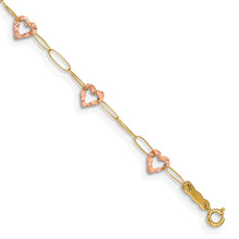 Cargar imagen en el visor de la galería, 14k Two-tone Adjustable Heart 9in Plus 1in extension Anklet