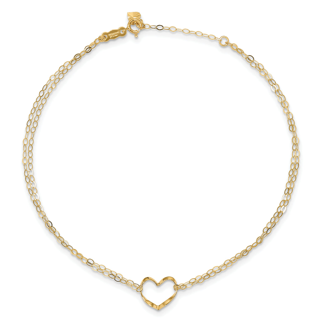 14k Double Strand Heart 9 Inch with 1 Inch extension Anklet