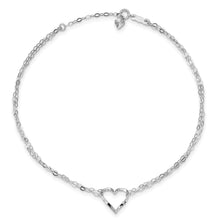 Cargar imagen en el visor de la galería, 14k White Gold Double Strand Heart 9in Plus 1in ext. Anklet