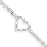 14k White Gold Double Strand Heart 9in Plus 1in ext. Anklet