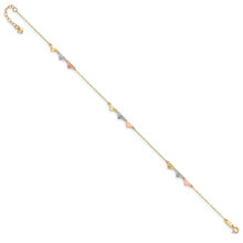 Load image into Gallery viewer, 14K Tri-Color Diamond-cut Hearts 9in Plus 1in ext  Anklet