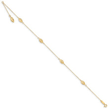 Cargar imagen en el visor de la galería, 14k Polished Puffed Rice Bead 9in Plus 1in ext. Anklet