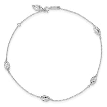 Load image into Gallery viewer, 14k White Gold Puffed Rice Bead 9in Plus 1in ext. Anklet