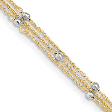 Cargar imagen en el visor de la galería, 14k Two-tone Triple Strand 9in Plus 1in ext. Anklet