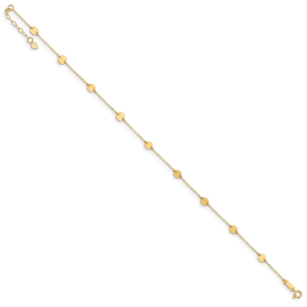 14K Polished Disc 9in Plus 1in ext. Anklet