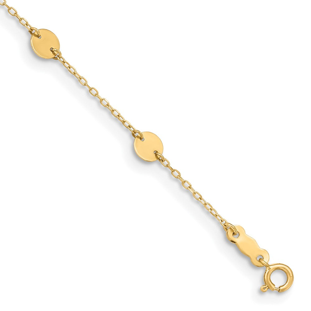 14K Polished Disc 9in Plus 1in ext. Anklet