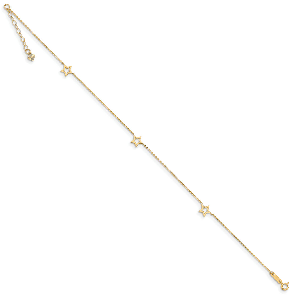 14K Adjustable Star 9in Plus 1in extension Anklet