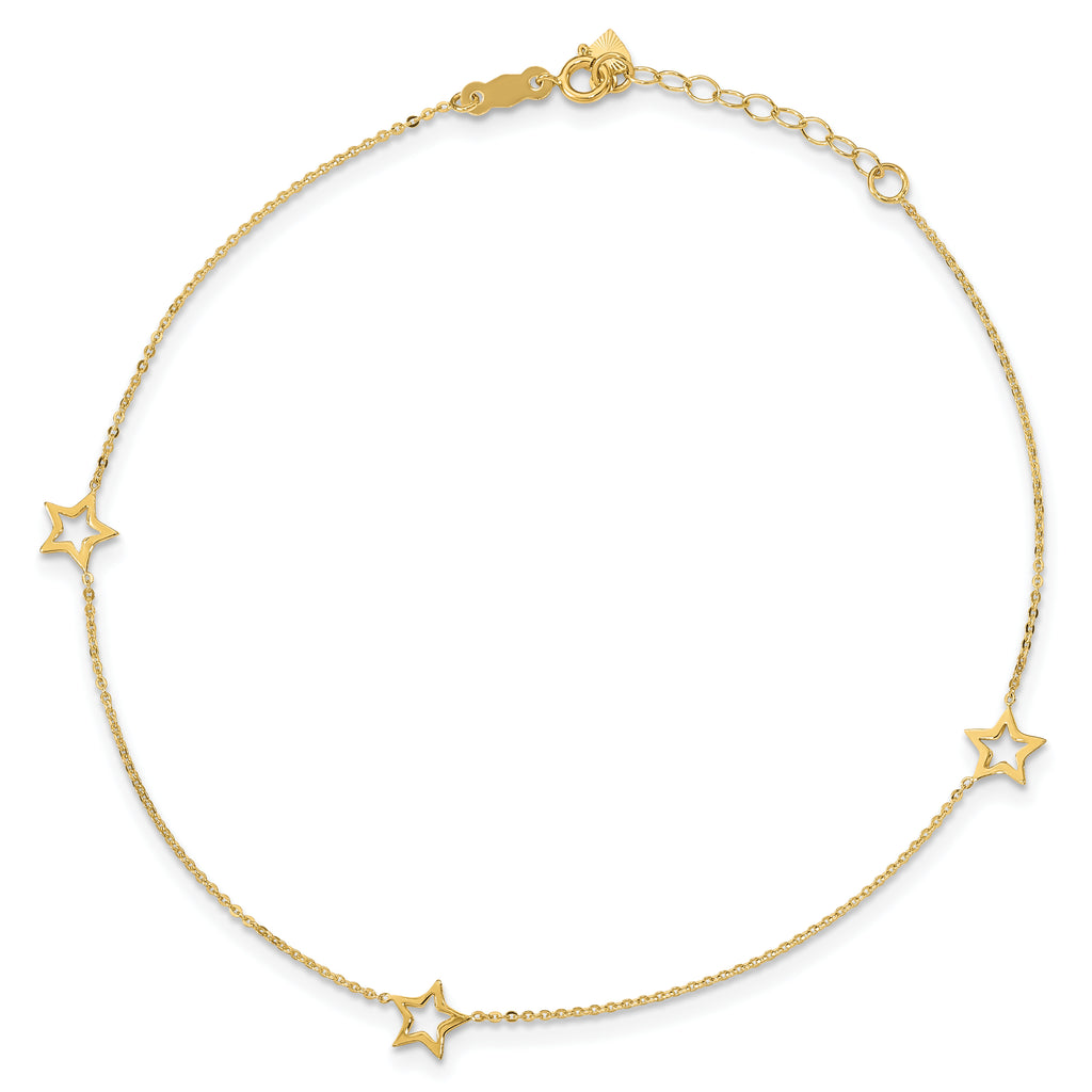 14K Adjustable Star 9in Plus 1in extension Anklet