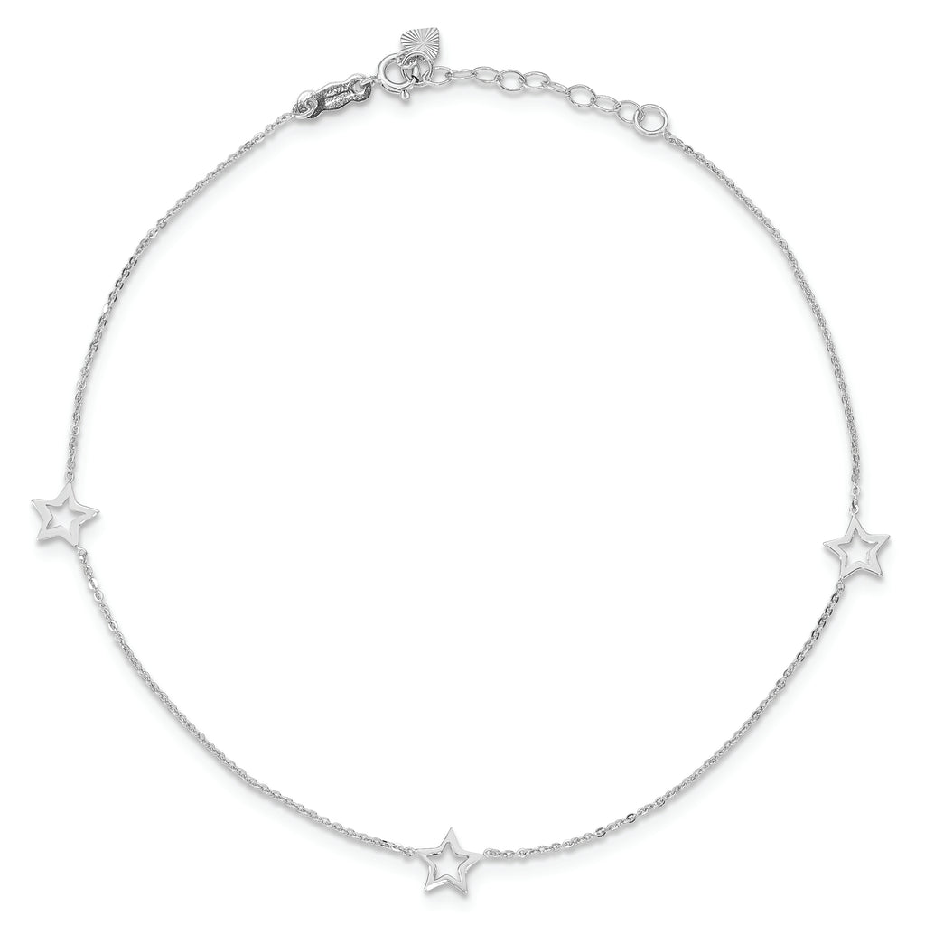 14K White Gold Adjustable Star 9in Plus 1in ext. Anklet