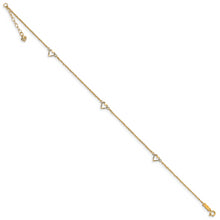 Cargar imagen en el visor de la galería, 14k Diamond-cut Hearts 9in Plus 1in ext Anklet