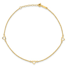 Cargar imagen en el visor de la galería, 14k Diamond-cut Hearts 9in Plus 1in ext Anklet