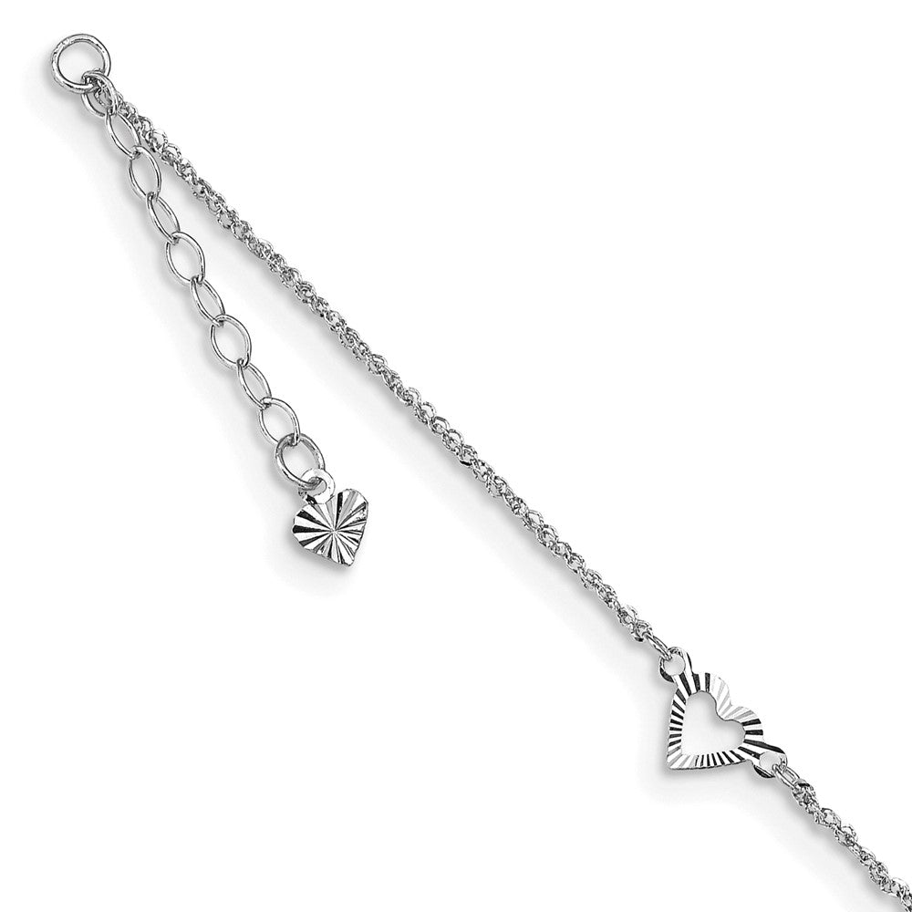 14k White Gold Diamond-cut Hearts 9in Plus 1in ext Anklet